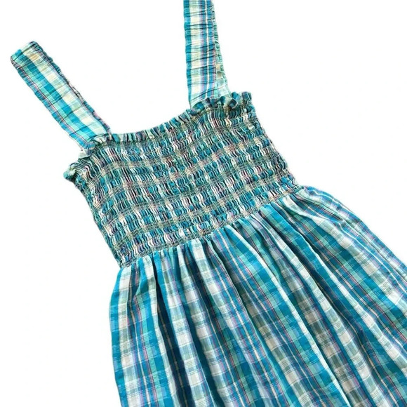 Nicholas Blue Checked Smocked Apron Midi Dress 2 - Picture 4 of 9